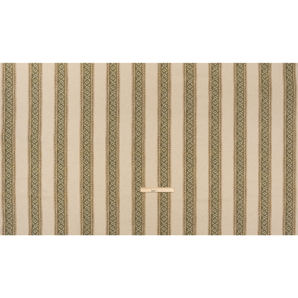 Brushed Cotton and Linen Canvas - Oregano Flowers and Diamonds Stripes - British Imported Full