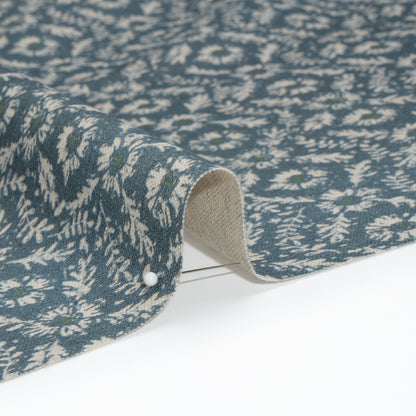 Brushed Cotton and Linen Canvas - Indigo Flowers and Leaves - Flowers and Leaves British Imported Detail