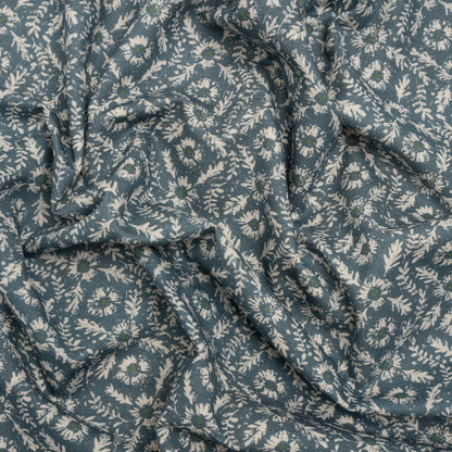 Brushed Cotton and Linen Canvas - Indigo Flowers and Leaves - Flowers and Leaves British Imported