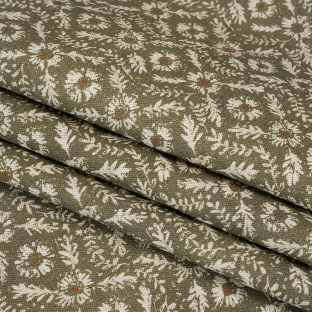 Brushed Cotton and Linen Canvas - Oregano Flowers and Leaves - Flowers and Leaves British Imported Folded