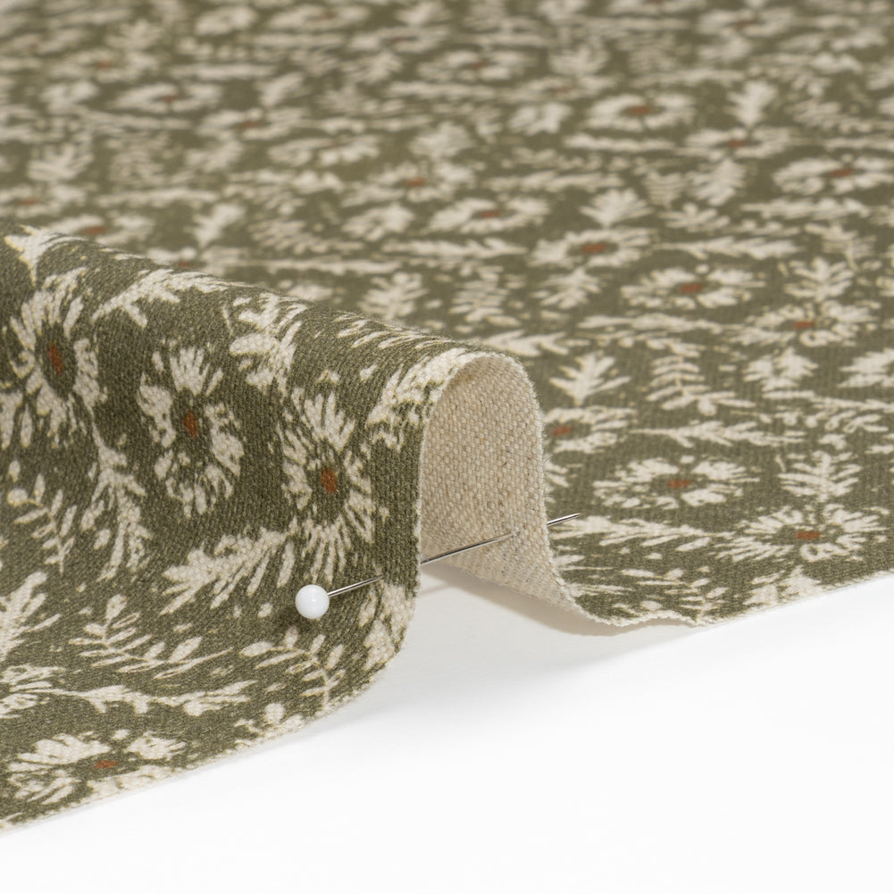 Brushed Cotton and Linen Canvas - Oregano Flowers and Leaves - Flowers and Leaves British Imported Detail
