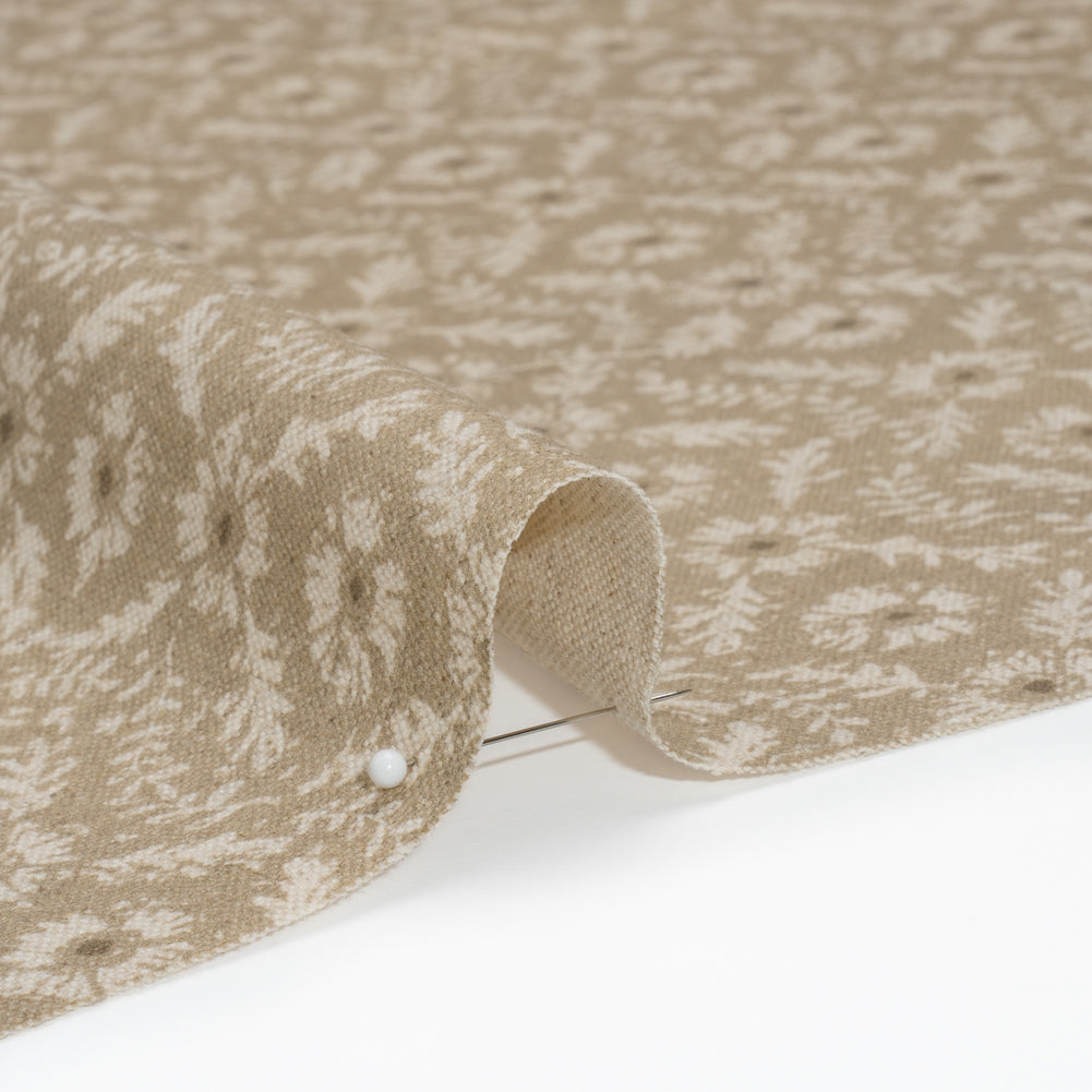 Brushed Cotton and Linen Canvas - Sand Flowers and Leaves - Flowers and Leaves British Imported Detail