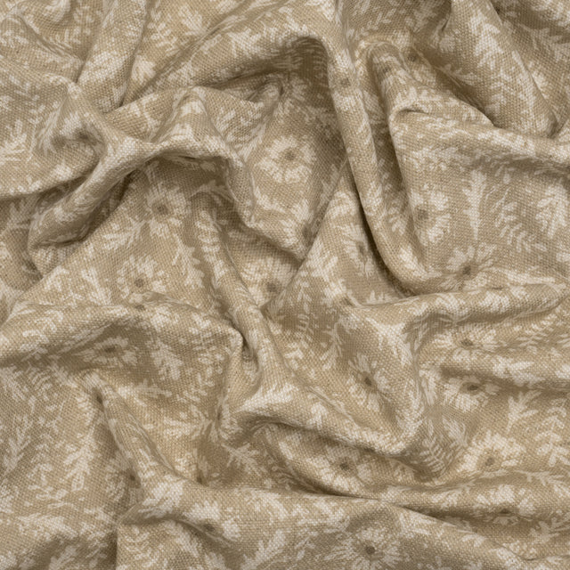 Brushed Cotton and Linen Canvas - Sand Flowers and Leaves - Flowers and Leaves British Imported