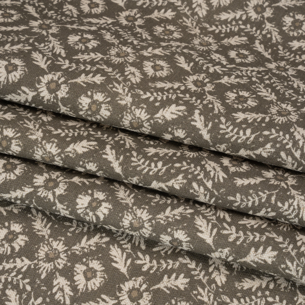 Brushed Cotton and Linen Canvas - Truffle Flowers and Leaves - Flowers and Leaves British Imported Folded
