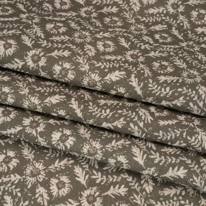 Brushed Cotton and Linen Canvas - Truffle Flowers and Leaves - Flowers and Leaves British Imported Folded