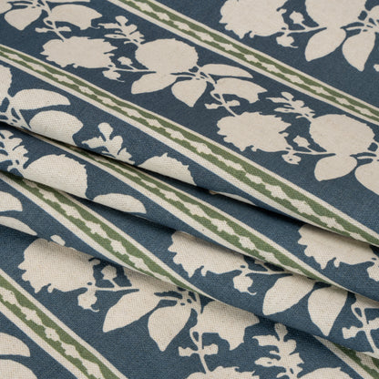 Brushed Cotton and Linen Canvas - Indigo Floral Silhouette Stripes - British Imported Folded