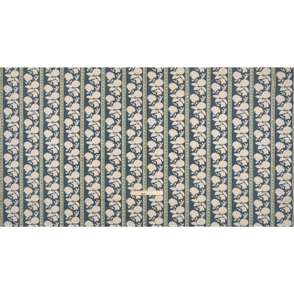 Brushed Cotton and Linen Canvas - Indigo Floral Silhouette Stripes - British Imported Full