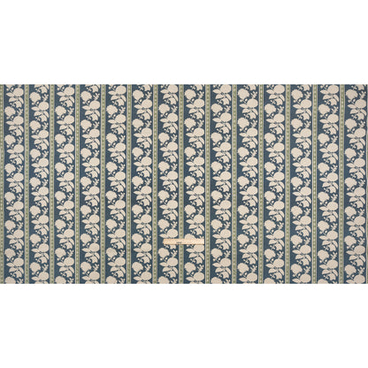 Brushed Cotton and Linen Canvas - Indigo Floral Silhouette Stripes - British Imported Full