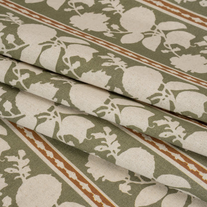 Brushed Cotton and Linen Canvas - Oregano Floral Silhouette Stripes - British Imported Folded