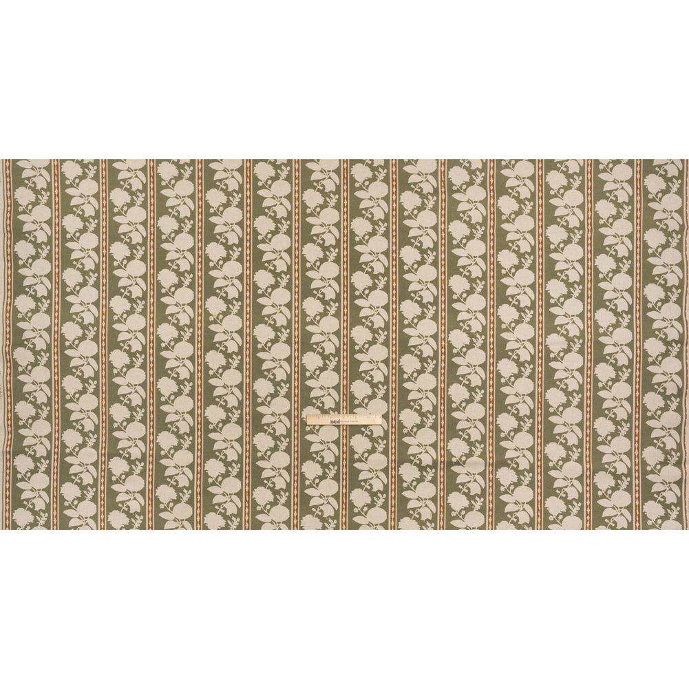 Brushed Cotton and Linen Canvas - Oregano Floral Silhouette Stripes - British Imported Full