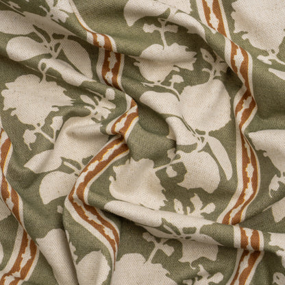Brushed Cotton and Linen Canvas - Oregano Floral Silhouette Stripes - British Imported