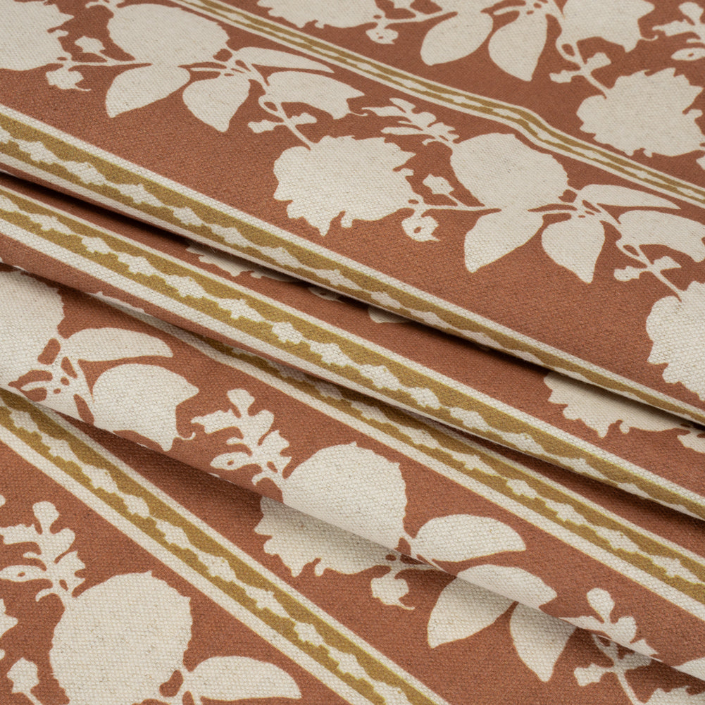 Brushed Cotton and Linen Canvas - Sienna Floral Silhouette Stripes - British Imported Folded