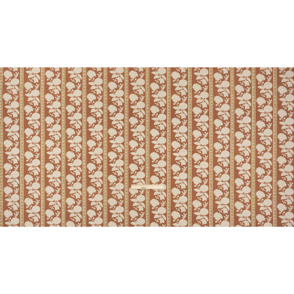 Brushed Cotton and Linen Canvas - Sienna Floral Silhouette Stripes - British Imported Full