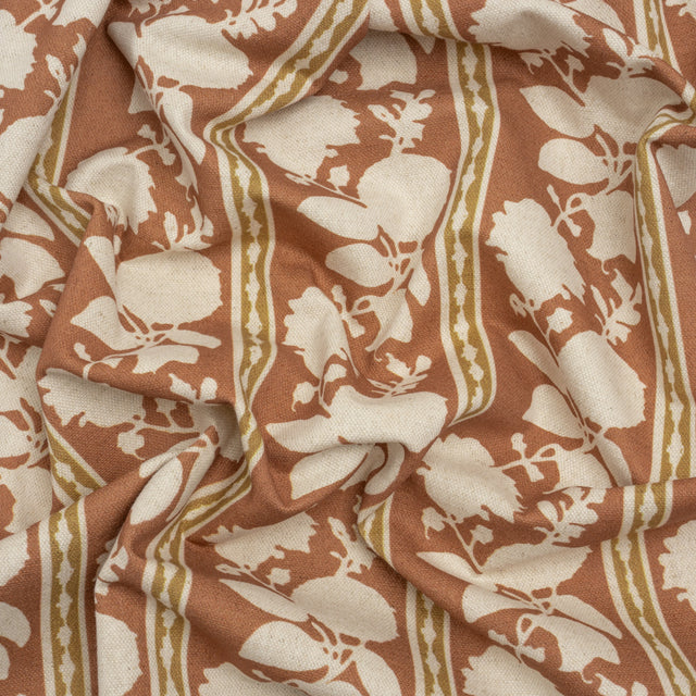 Brushed Cotton and Linen Canvas - Sienna Floral Silhouette Stripes - British Imported