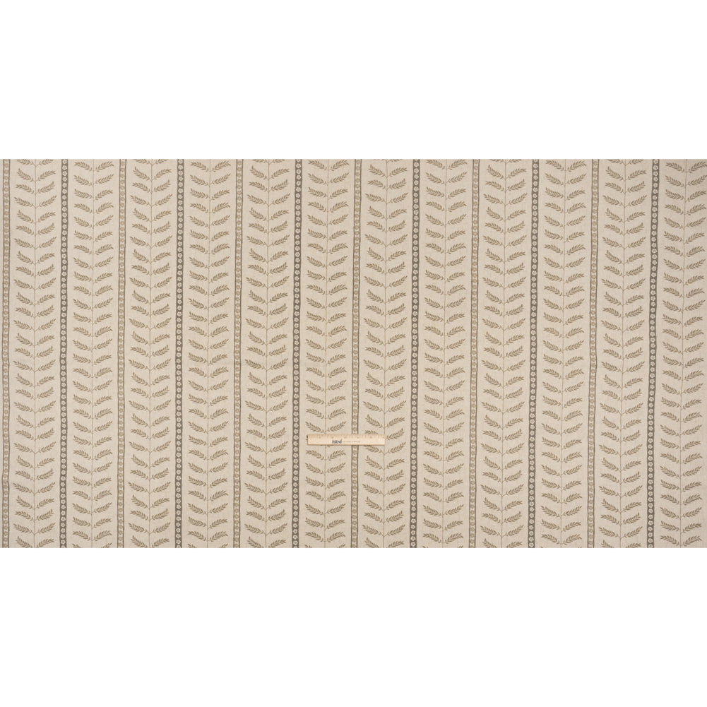 Brushed Cotton and Linen Canvas - Jute Fern Leaves and Flower Stripes - British Imported Full