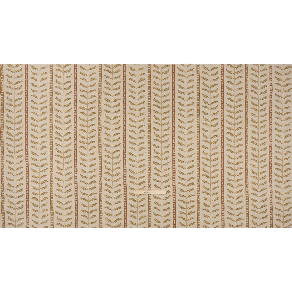 Brushed Cotton and Linen Canvas - Sienna Fern Leaves and Flower Stripes - British Imported Full