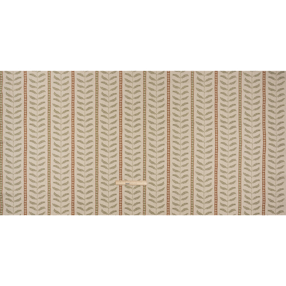 Brushed Cotton and Linen Canvas - Spice Fern Leaves and Flower Stripes - British Imported Full