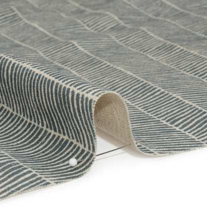 Brushed Cotton and Linen Canvas - Indigo Painterly Herringbone - British Imported Detail