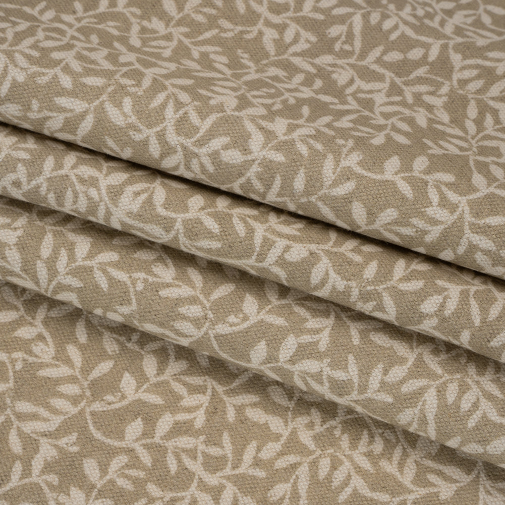 Brushed Cotton and Linen Canvas - Jute Little Vines - British Imported Folded