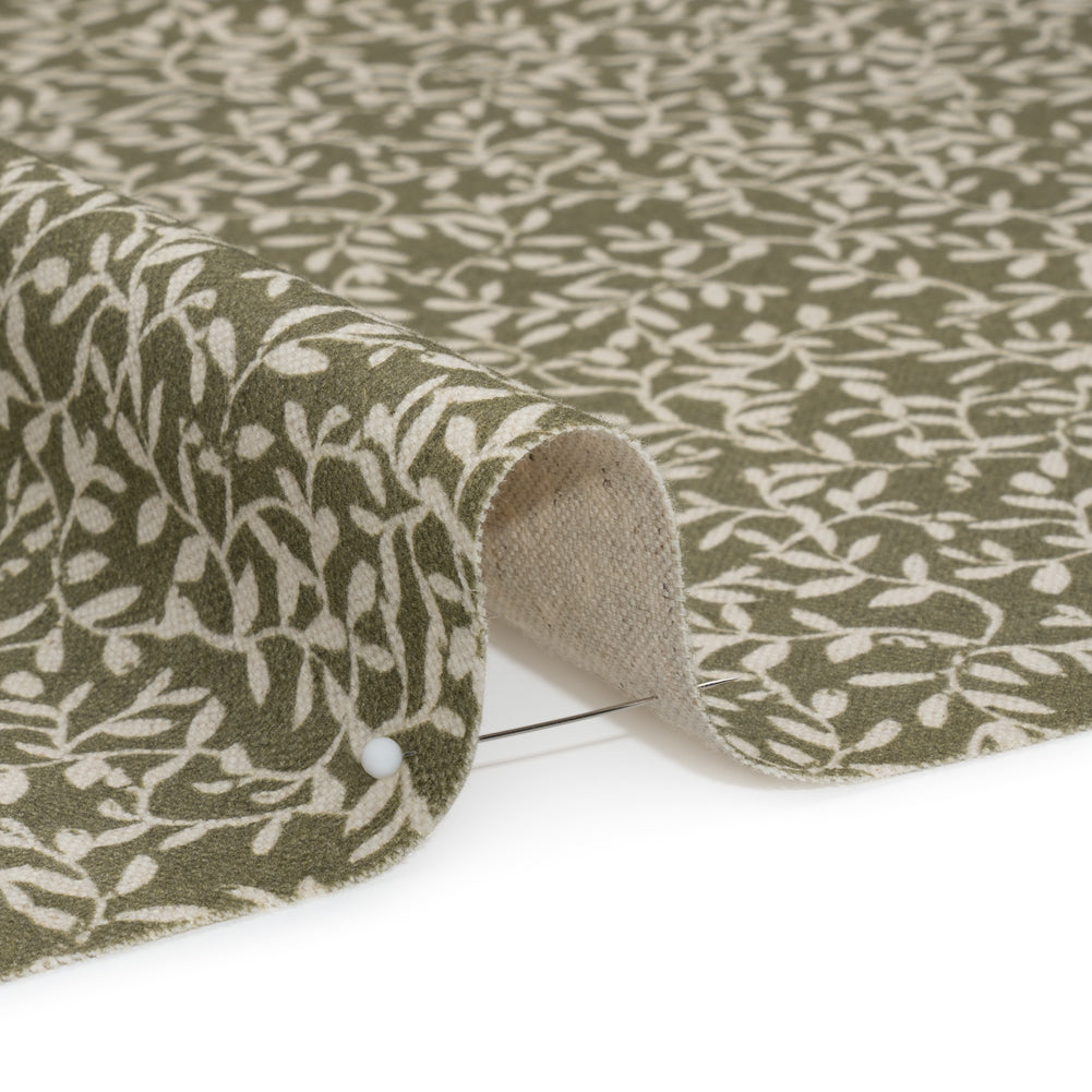 Brushed Cotton and Linen Canvas - Oregano Little Vines - British Imported Detail