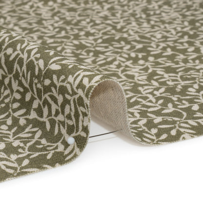 Brushed Cotton and Linen Canvas - Oregano Little Vines - British Imported Detail