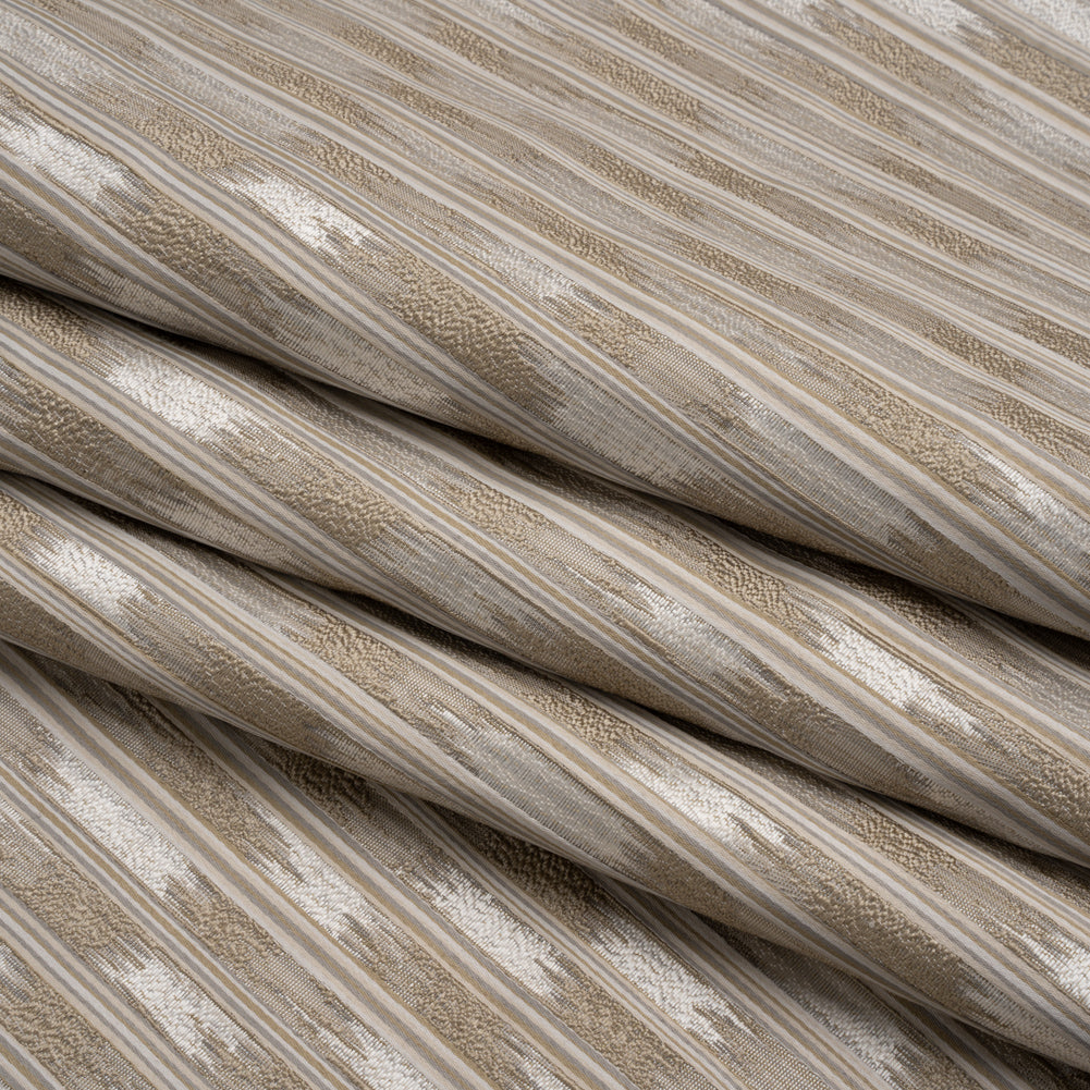 Recycled Polyester Drapery Jacquard - Flax Streaking Stripes - British Imported Folded