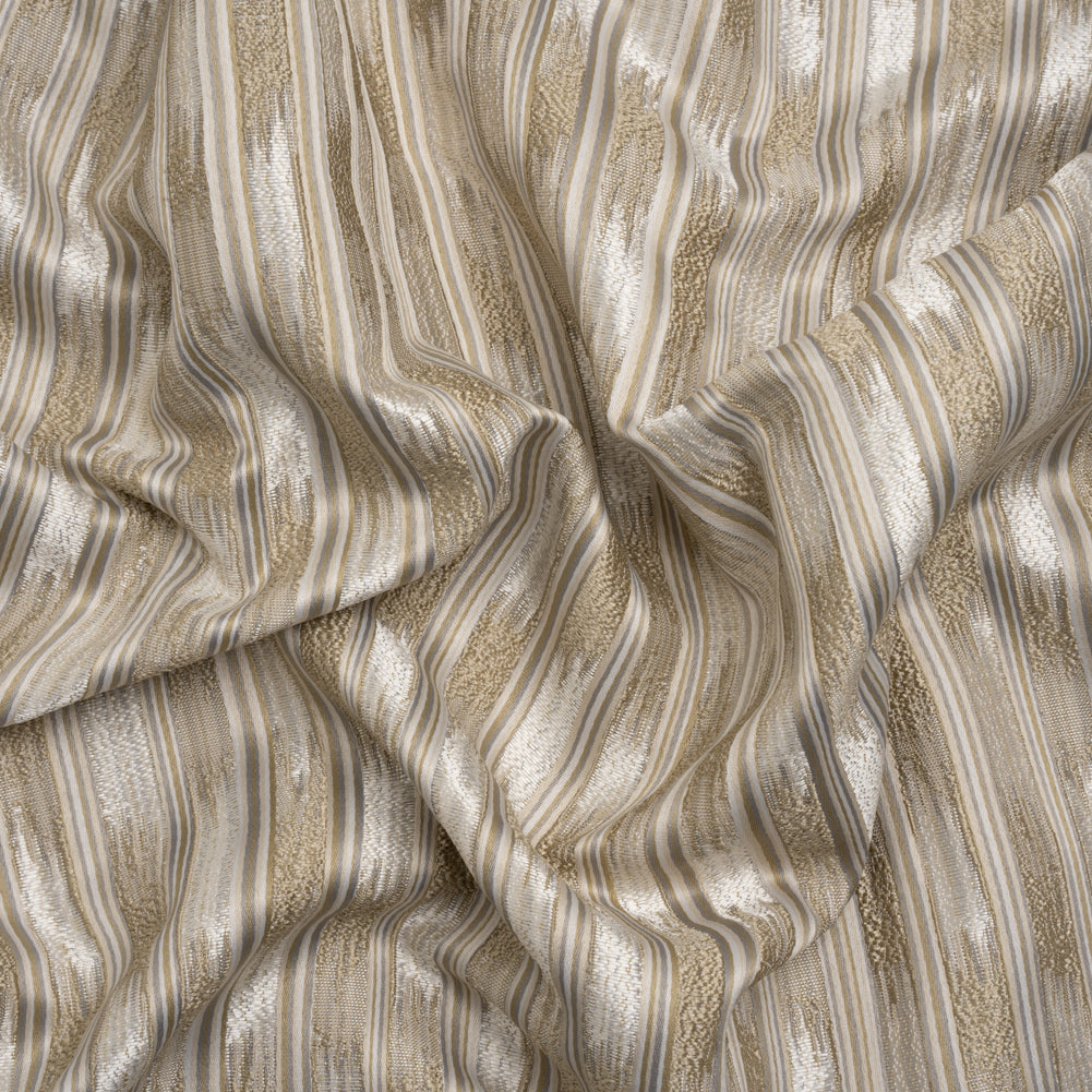 Recycled Polyester Drapery Jacquard - Flax Streaking Stripes - British Imported