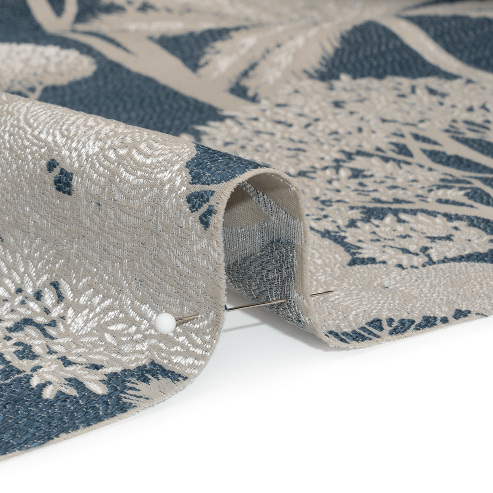 Recycled Polyester Drapery Jacquard - Indigo Jungle Trees - British Imported Detail