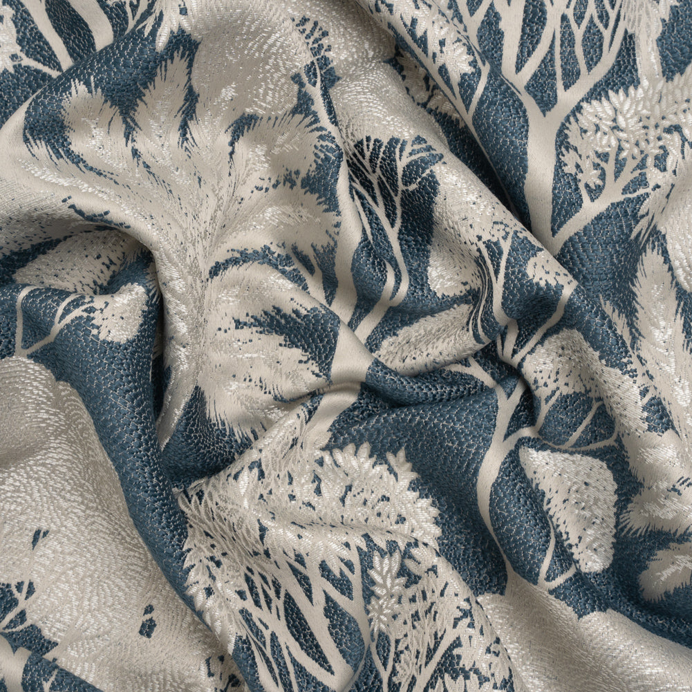 Recycled Polyester Drapery Jacquard - Indigo Jungle Trees - British Imported