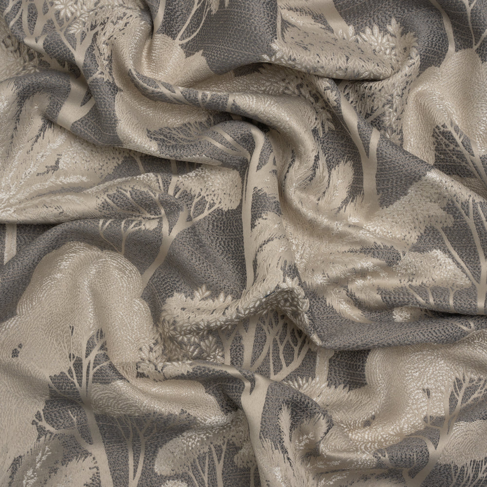 Recycled Polyester Drapery Jacquard - Slate Jungle Trees - British Imported
