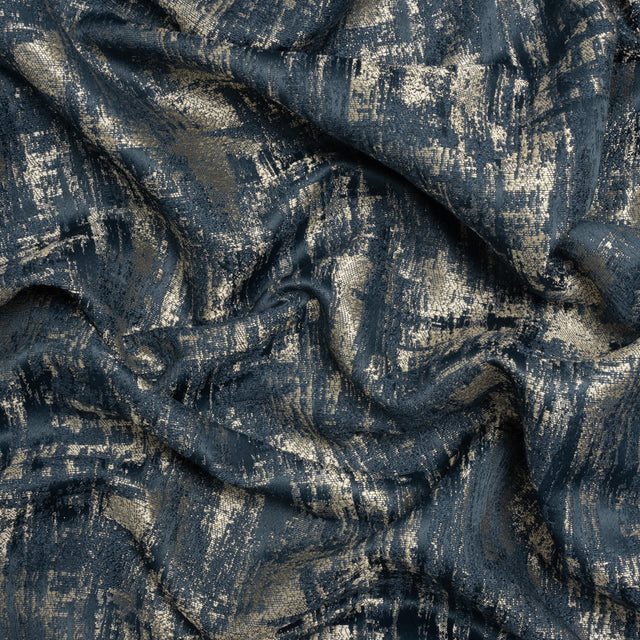 Recycled Polyester Drapery Jacquard - Indigo Abstract Strokes - British Imported