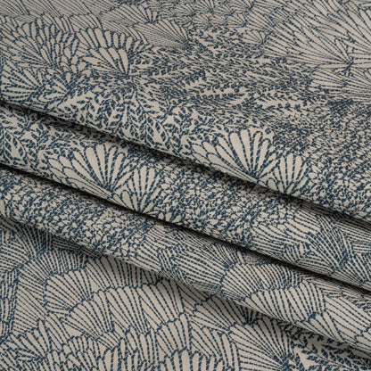 Recycled Polyester Jacquard - Indigo Lush Garden - British Imported Folded