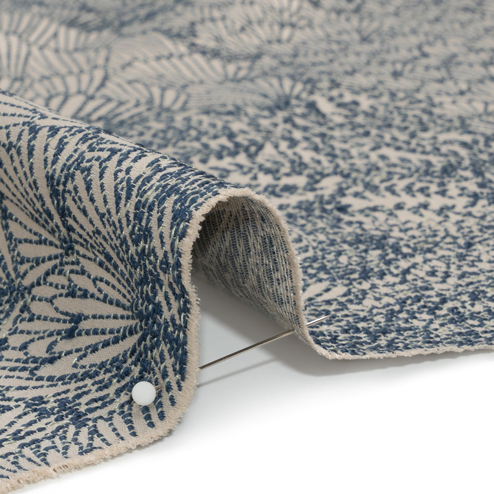 Recycled Polyester Jacquard - Indigo Lush Garden - British Imported Detail