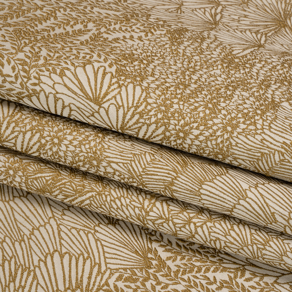 Recycled Polyester Jacquard - Ochre Lush Garden - British Imported Folded