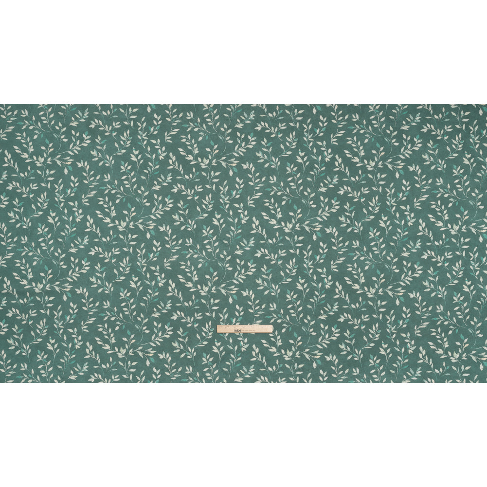 Printed Cotton Canvas - Azure Leafy Stems - British Imported - Full