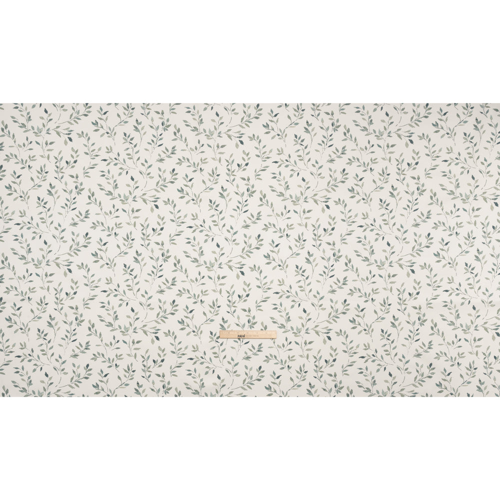 Printed Cotton Canvas - Duckegg Leafy Stems - British Imported - Full