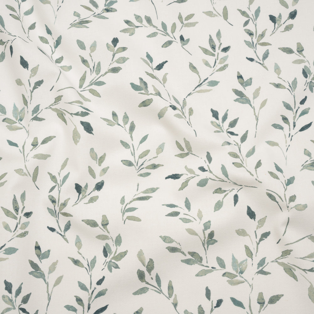 Printed Cotton Canvas - Duckegg Leafy Stems - British Imported