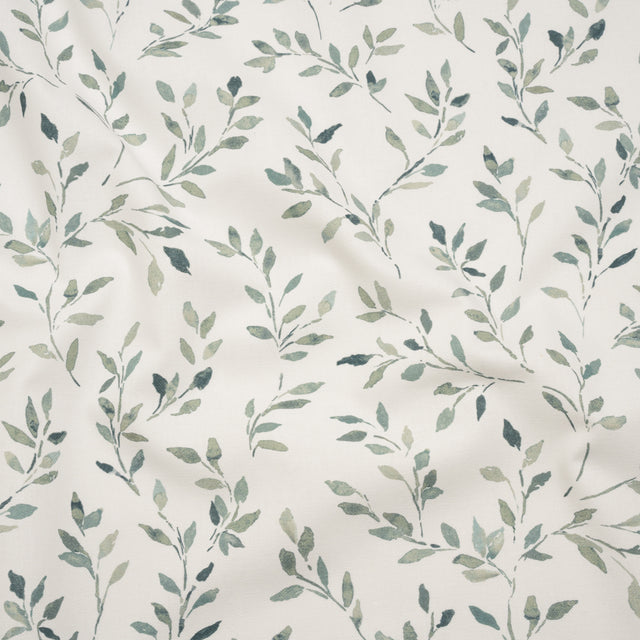 Printed Cotton Canvas - Duckegg Leafy Stems - British Imported