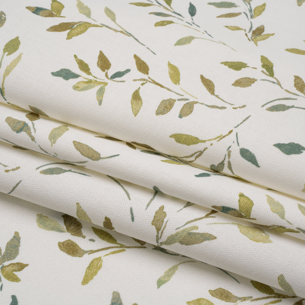 Printed Cotton Canvas - Moss Leafy Stems - British Imported - Folded