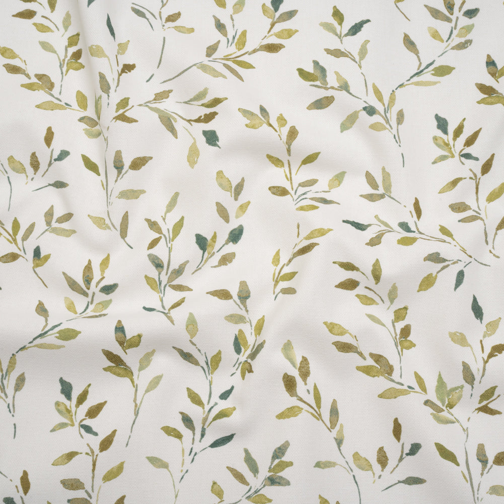 Printed Cotton Canvas - Moss Leafy Stems - British Imported