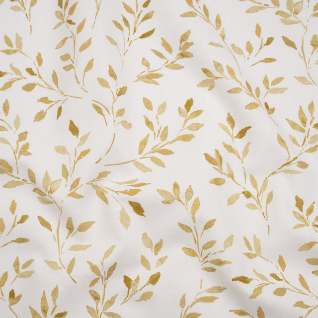 Printed Cotton Canvas - Ochre Leafy Stems - British Imported