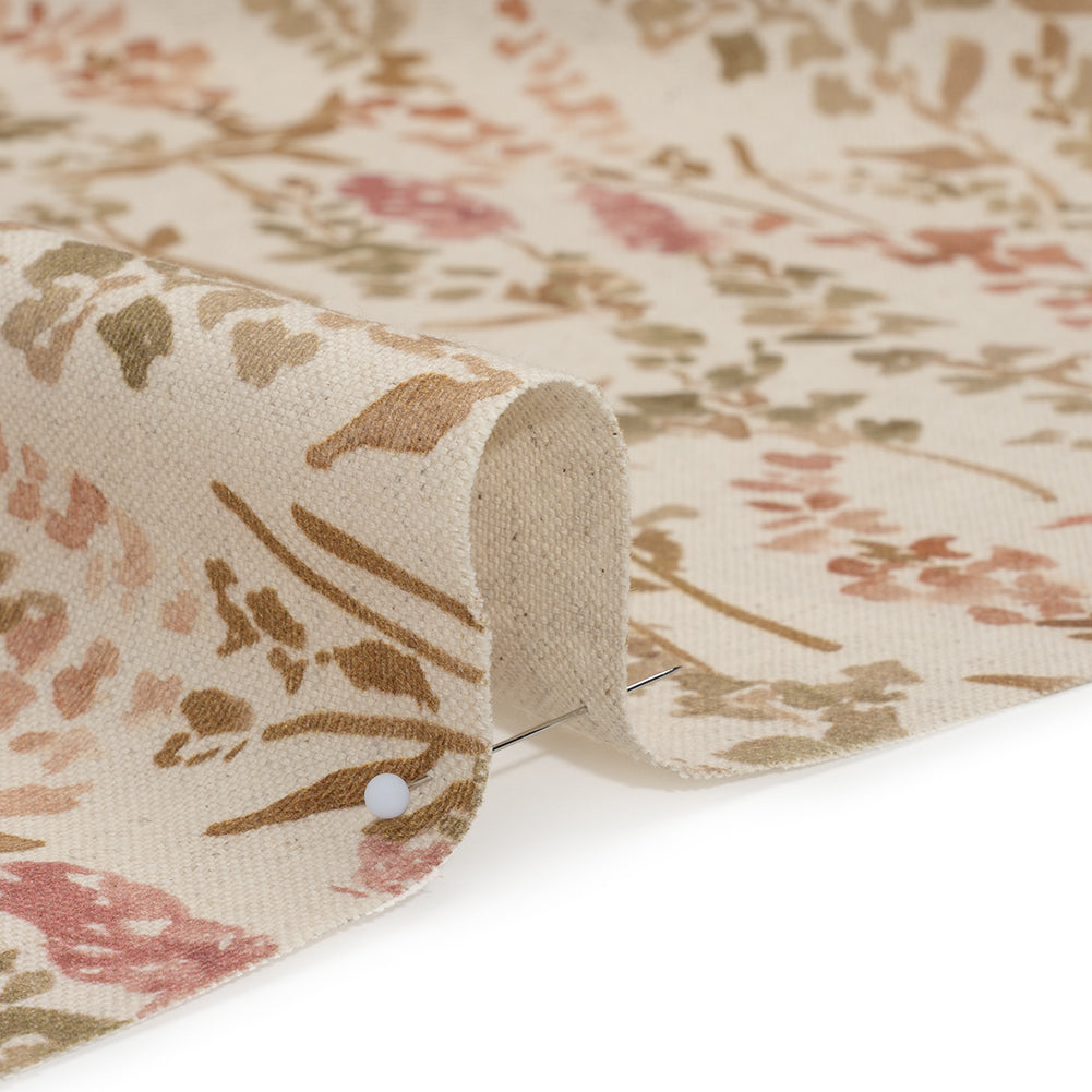 Printed Cotton and Linen Canvas - Berry Painterly Flowers - British Imported - Detail