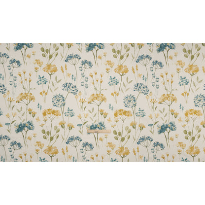 Printed Cotton Canvas - Azure Watercolor Floral Stems - British Imported