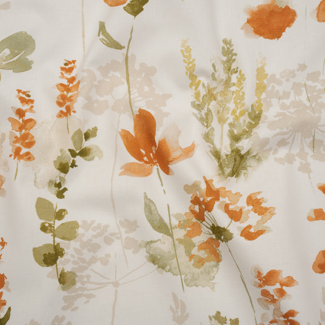 Printed Cotton Canvas - Ginger Watercolor Blooms - British Imported