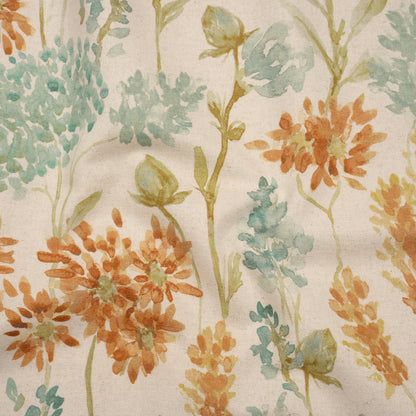Printed Cotton Canvas - Ginger Blooming Watercolor Garden - British Imported