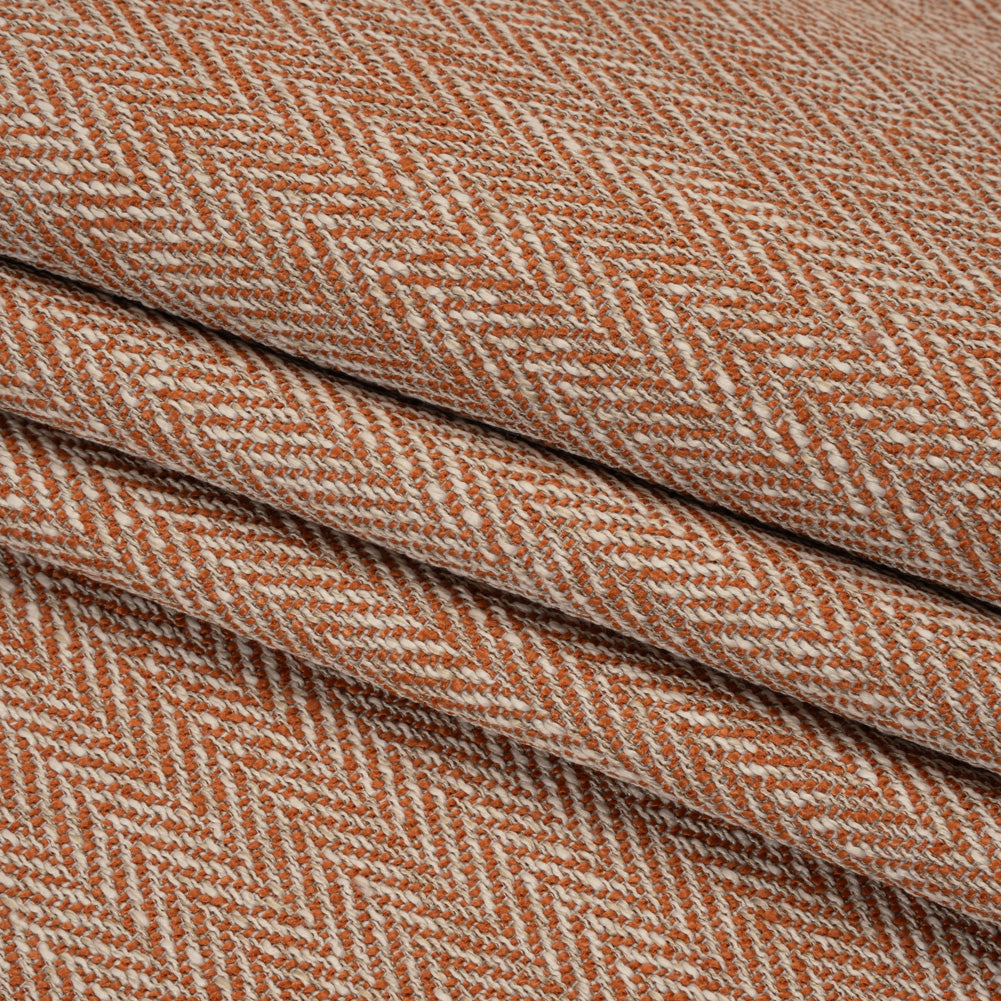 Recycled Polyester Home Decor Twill - Papaya Herringbone - British Imported - Folded