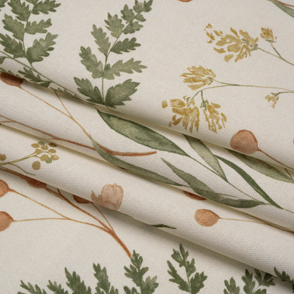 Printed Cotton Canvas - Autumn Painted Wildflowers and Leaves - British Imported