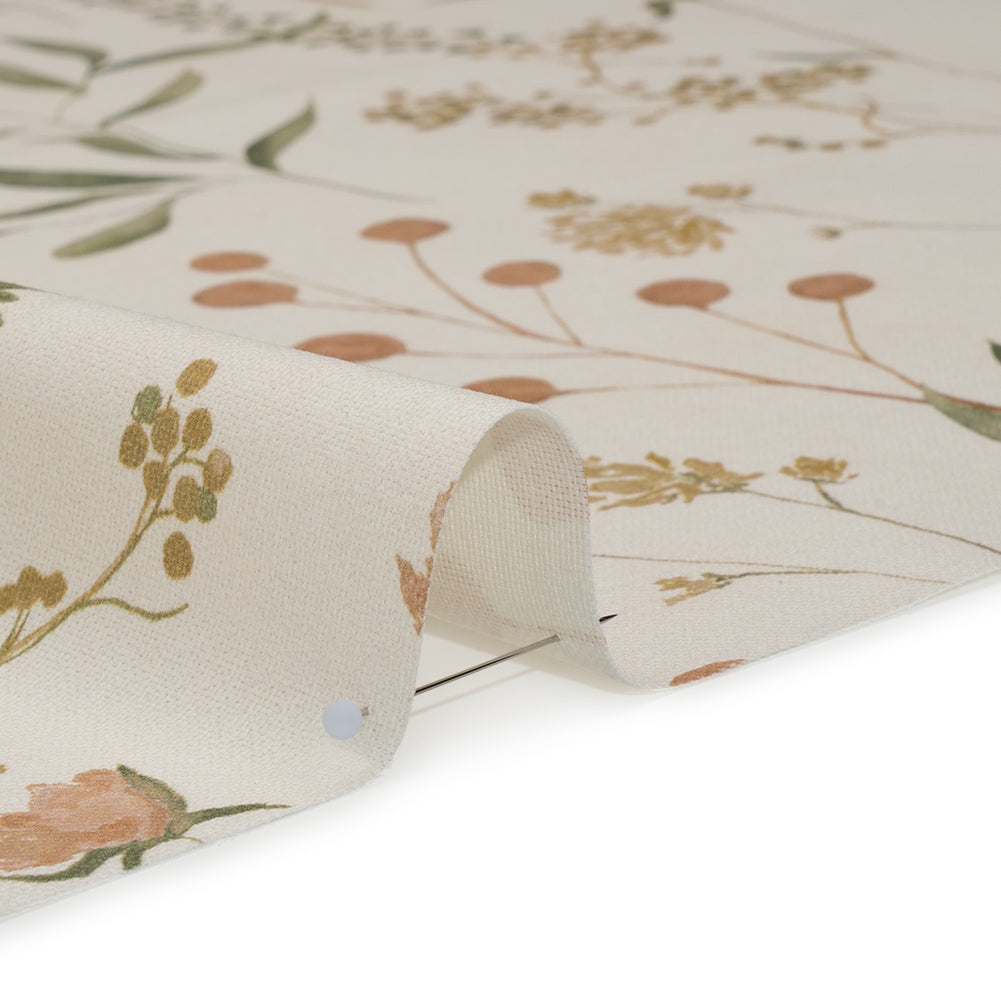 Printed Cotton Canvas - Autumn Painted Wildflowers and Leaves - British Imported - Detail