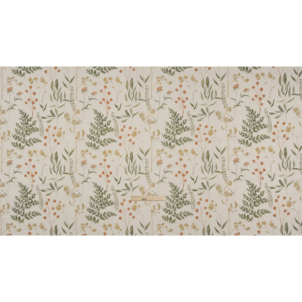 Printed Cotton Canvas - Autumn Painted Wildflowers and Leaves - British Imported - Full