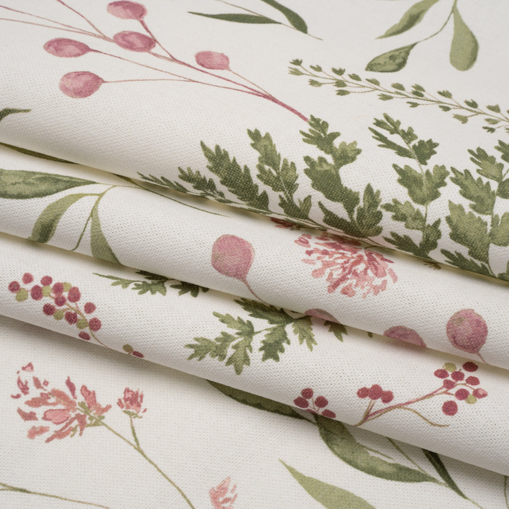 Printed Cotton Canvas - Peony Painted Wildflowers and Leaves - British Imported - Folded